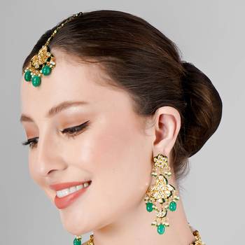 Emerald look kundan polki wedding necklace set 3
