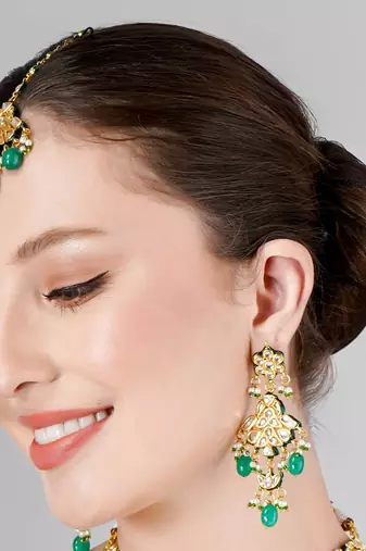 Emerald look kundan polki wedding necklace set