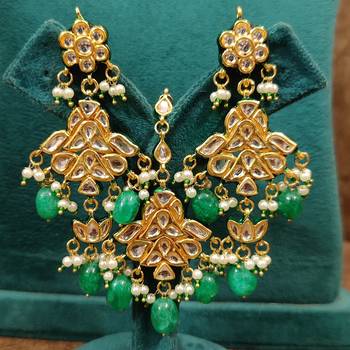 Emerald look kundan polki wedding necklace set 4
