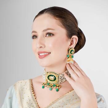 Emerald kundan polki & pearl royal choker necklace 1