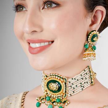 Emerald kundan polki & pearl royal choker necklace 2