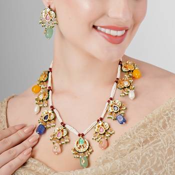 Ethnic kundan meenakari multicolour necklace set 1