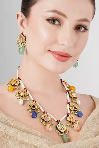 Ethnic kundan meenakari multicolour necklace set