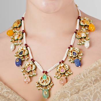 Ethnic kundan meenakari multicolour necklace set 3