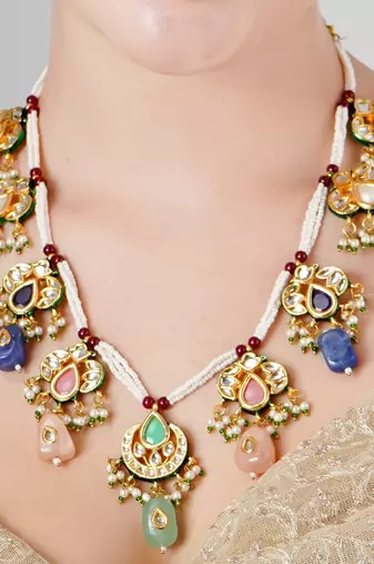 Ethnic kundan meenakari multicolour necklace set