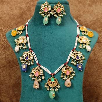 Ethnic kundan meenakari multicolour necklace set 5