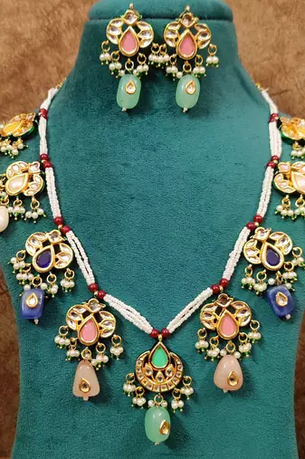 Ethnic kundan meenakari multicolour necklace set