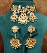 Emerald kundan meenakari semi precious choker set