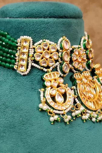 Emerald kundan meenakari semi precious choker set
