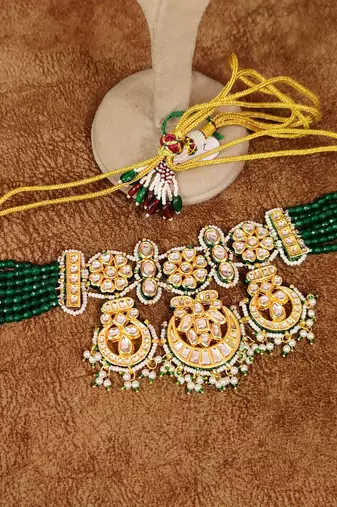 Emerald kundan meenakari semi precious choker set
