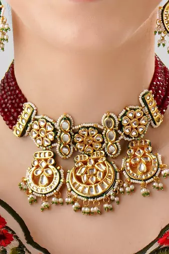 Ruby kundan meenakari semi precious choker set