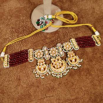 Ruby kundan meenakari semi precious choker set 5