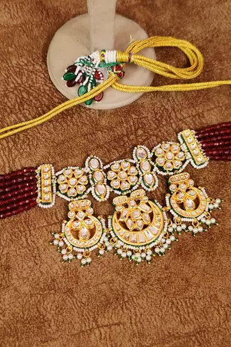 Ruby kundan meenakari semi precious choker set