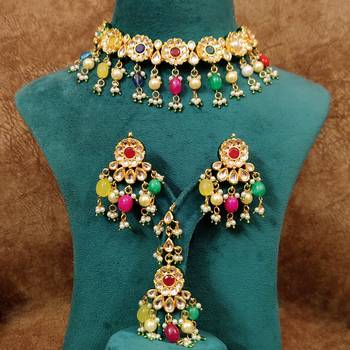 Multicolour navratan look kundan polki necklace set 1