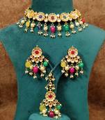 Multicolour navratan look kundan polki necklace set