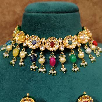 Multicolour navratan look kundan polki necklace set 2