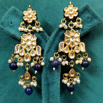 Blue kundan polki gold plated choker set 3