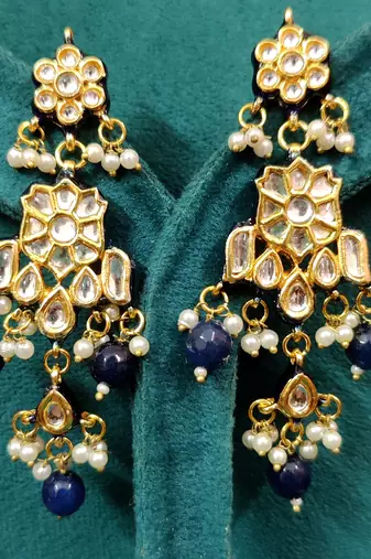 Blue kundan polki gold plated choker set