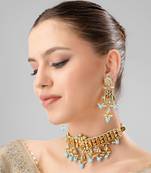Turquoise kundan polki gold plated choker set