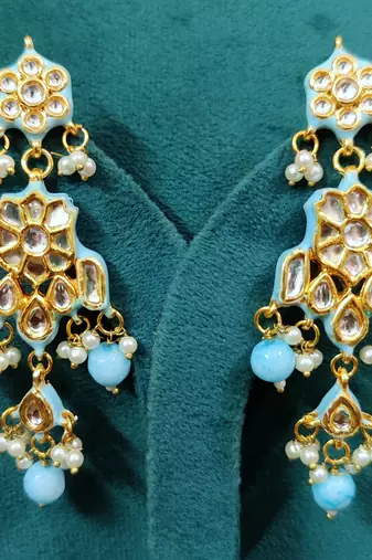 Turquoise kundan polki gold plated choker set