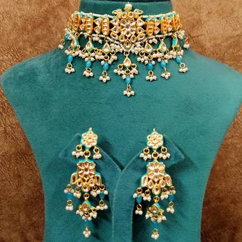 Blue kundan meenakari & pearl choker set 1