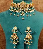 Blue kundan meenakari & pearl choker set