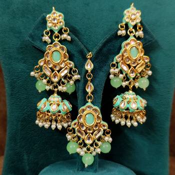 Mint green kundan polki wedding necklace set 2
