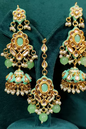 Mint green kundan polki wedding necklace set