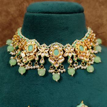 Mint green kundan polki wedding necklace set 3