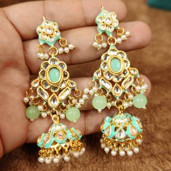Mint green kundan polki wedding necklace set 4