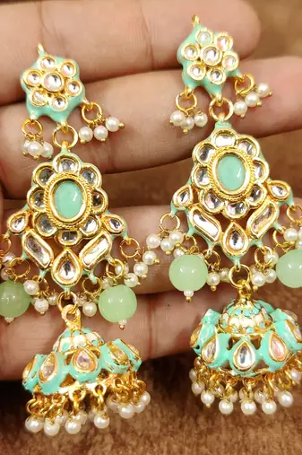 Mint green kundan polki wedding necklace set