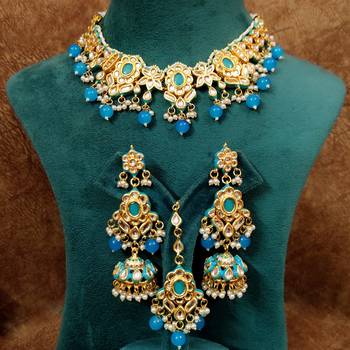 Turquoise kundan meenakari wedding necklace set 1