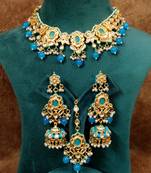 Turquoise kundan meenakari wedding necklace set