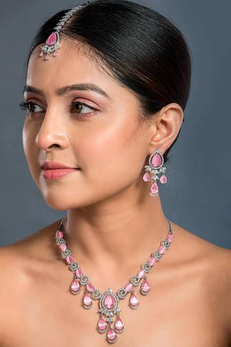 Royal Pink Cz Jewellery Set