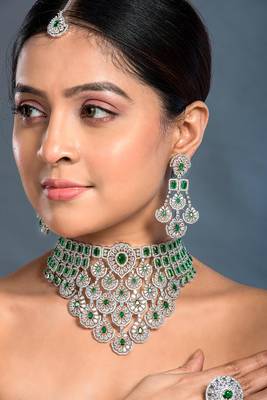 Bridal Cz Wedding Necklace set- Green   2