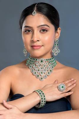 Bridal Cz Wedding Necklace set- Green   1