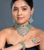Bridal Cz Wedding Necklace set- Green
