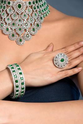 Bridal Cz Wedding Necklace set- Green   3