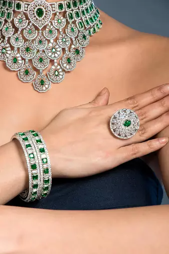 Bridal Cz Wedding Necklace set- Green  
