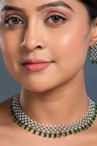 Cz green Wedding Necklace set