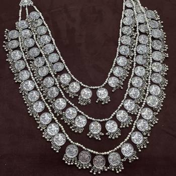 Multilayer oxidised 1 rupee coin necklace 1