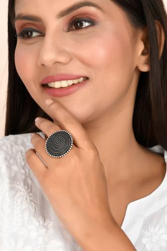 Designer oxidised brass ring