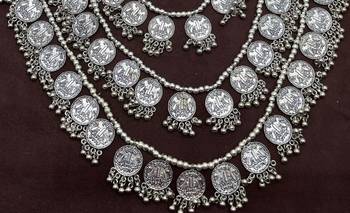 Multilayer oxidised 1 rupee coin necklace 3