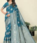 Blue Woven Silk Blend Saree With Blouse