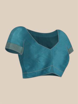 Blue Woven Silk Blend Saree With Blouse 3