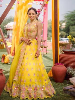 Yellow Haldi Mirror Work Lehenga Set for Women 3