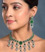 Green Bridal CZ Necklace set with maangtikka