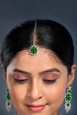 Green Bridal CZ Necklace set with maangtikka 3