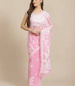 Hand embroidered pink georgette lucknow chikankari saree with blouse