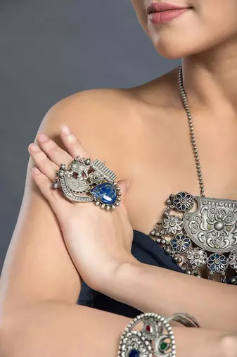 Statement Necklace cuff bracelet ring set